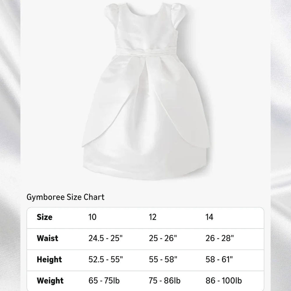 Gymboree Girls Special Occasion Elegant Formal White Satin Ruffle Dress Size 14